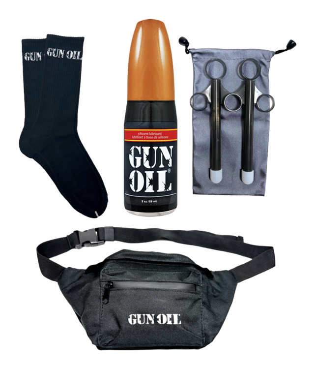 gun oil party prep kit silicone fanny pack black socks lube launcher